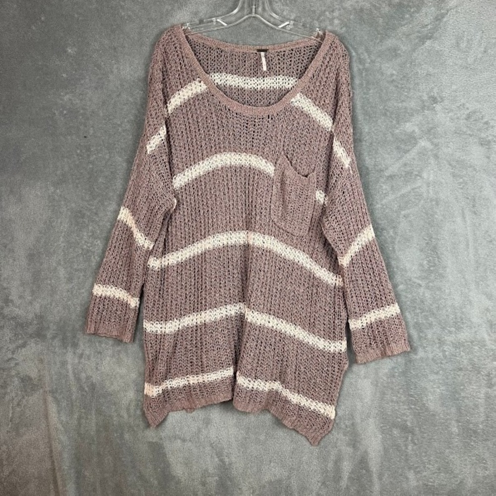 Free People Striped Open Knit Slouchy Sweater Womens M Boho Grunge
